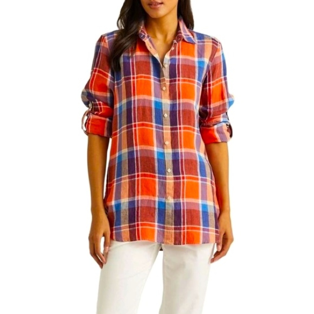 Lauren Ralph Lauren Red and Blue Notched Collar Tunic